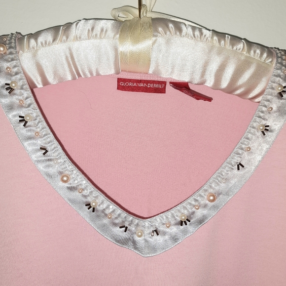 GLORIA VANDERBILT PINK BLOUSE WITH BEADS AND PEARLS SIZE L - Picture 2 of 12